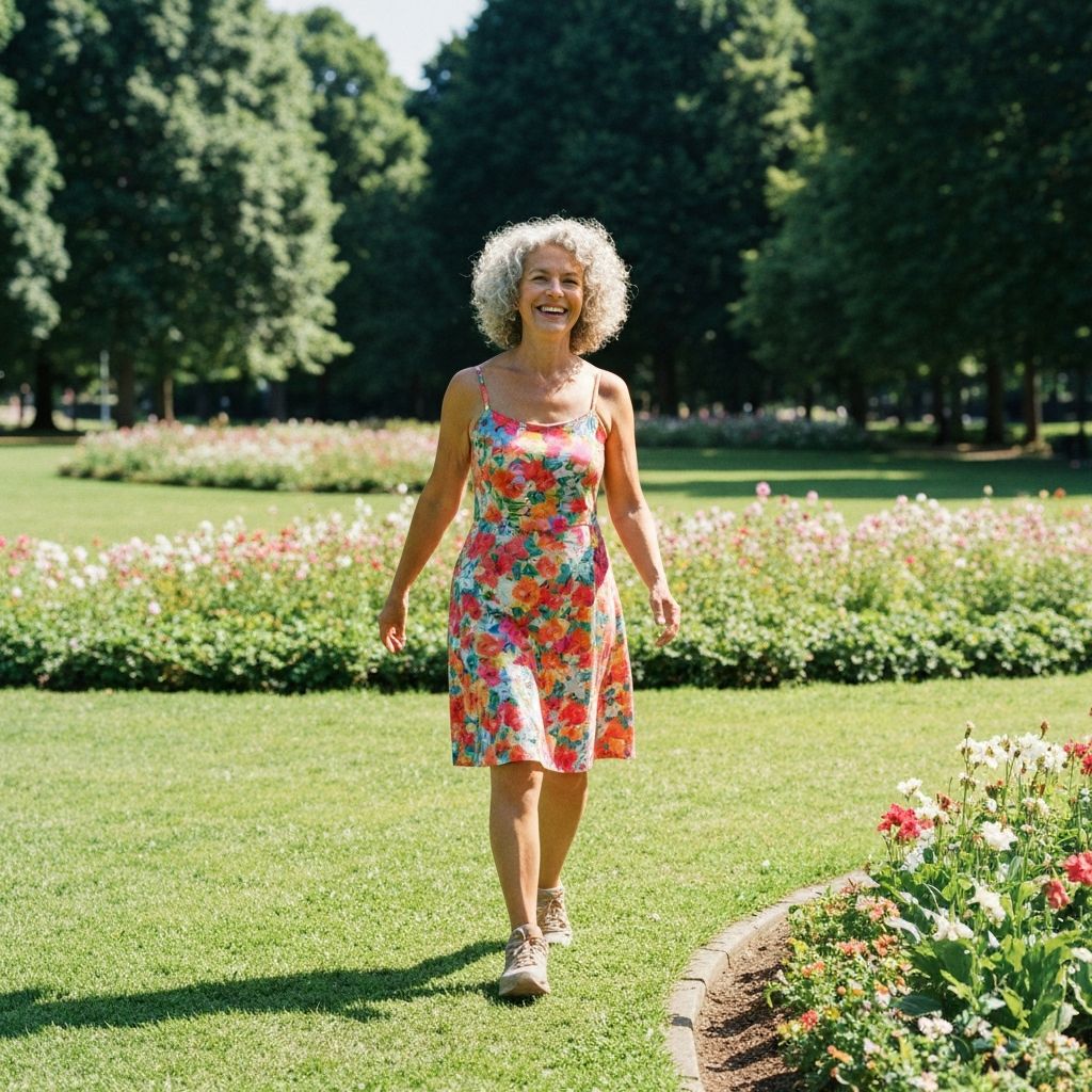 Person walking outdoors in a park